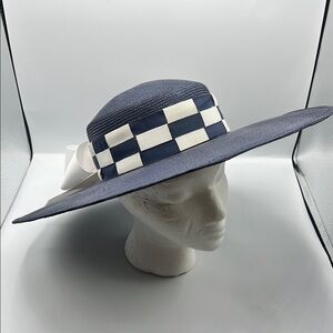 Essence Blue and White Checkered Wide-Brimmed Church/Kentucky Derby Hat